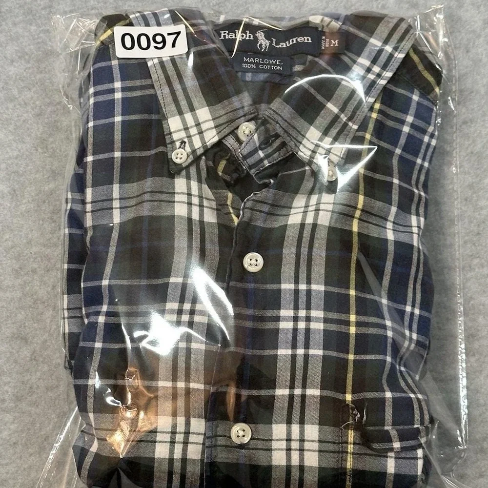 Vintage Ralph Lauren Marlowe Plaid‎ Button Down Shirt Mens Medium Cotton NOTE